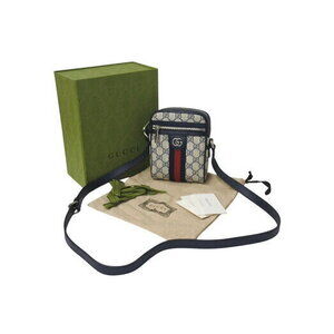 Gucci Sherry Line Ophidia GG Shoulder Bag Navy Blue Canvas Leather Logo